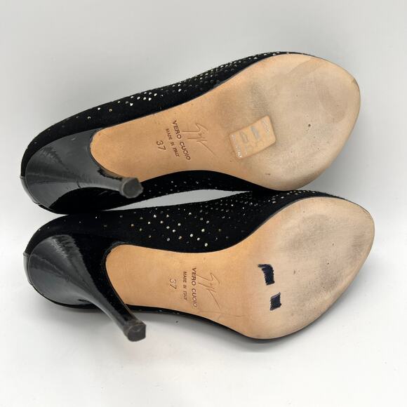 GIUSEPPE ZANOTTI Rhinestone Heels Womens 37 Black Scarpe Nero Strass Court Pump - Picture 9 of 12